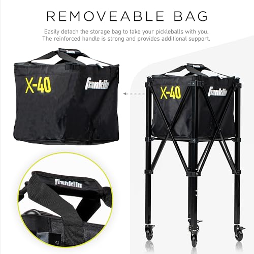 Franklin Sports Portable Pickleball Hopper + Carry Bag - (100) Ball Pickleball Caddy + Travel Basket with Wheels - Easy Storage + Transportation to Court - Easy Assembly + Durable Construction