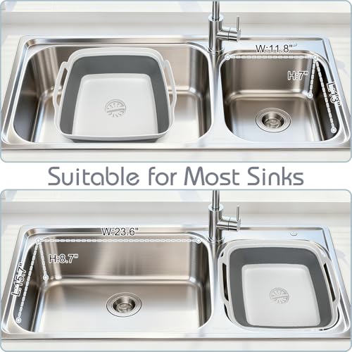 2.4 Gal(9L) Collapsible Dish Basin with Drain Plug, Space Saving Outdoor Multiuse Foldable Sink Tub, Dishpan, Kitchen Stor...