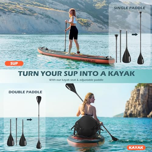 NACATIN Inflatable Stand Up Paddle Board with Kayak Seat,10'6"Upgrade Version Blow Up Paddle Boards for Adults with Premiu...