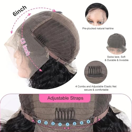 13x6 HD Frontal Wig 250 Density HD Lace Front Wigs Human Hair Pre Plucked with Baby Hair Brazilian Virgin Hair Glueless Body Wave Wig 22 Inch Transparent Lace Front Wigs Human Hair Natural Black