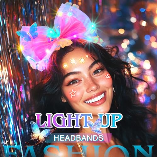 JONKY Light up Hair Bow Pink Butterfly Headband for Women (Pink, one size)