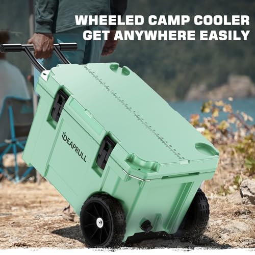 55 Quart Cooler with Wheels, Ice Chests Portable Camping Cooler Holds Ice up to 6 Days, Leak-Proof Outdoor Insulated Coole...