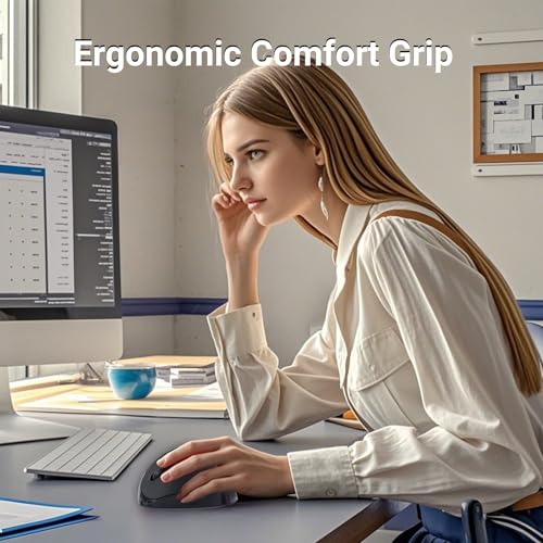 Justdfine Ergonomic Mouse, Wireless Vertical Mouse, Rechargeable Wireless Mouse,2.4GHz Optical Mouse : 3 Adjustable DPI 80...