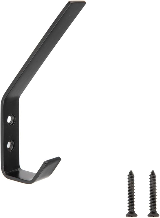 Amazon Basics Wall Mounted Modern Metal Drywall Coat Hooks - Flat Black, 5-Pack