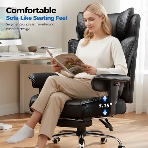 GTRACING Big and Tall Office Chair 400LBS Wide Ergonomic Gaming Chair with Deluxe Embossing Designed Leather with Foot Res...