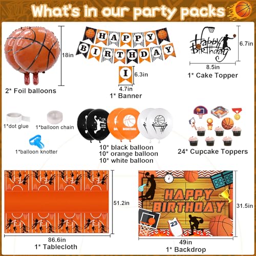 Basketball Birthday Party Decorations - Basketball Party Decorations Include Balloon Arch Kit Banner Cake Topper Backdrop ...
