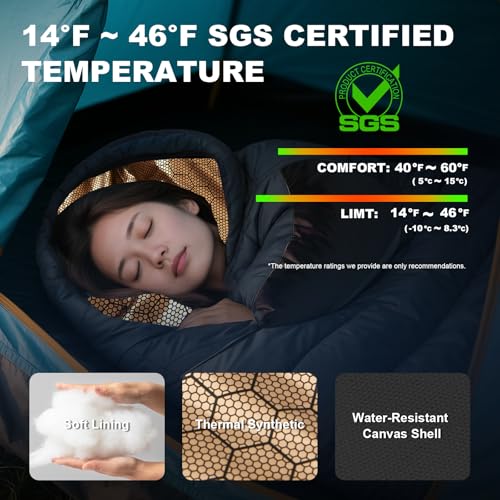 MHTD Winter Cold Weather Sleeping Bag for Adults 0 Degree,Cotton Canvas with YKK Zipper Compact Backpacking Mummy Camping ...