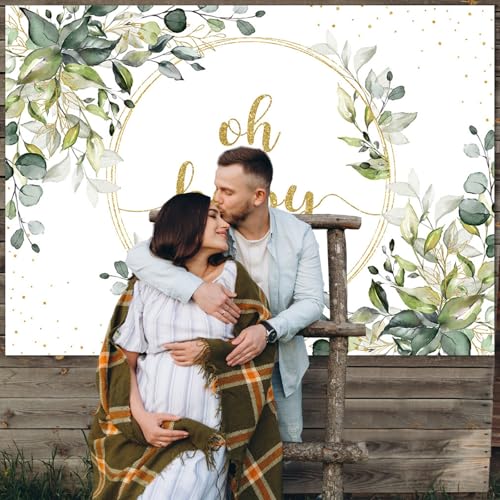 Mocsicka Greenery Baby Shower Backdrop Gold Oh Baby Background Green Eucalyptus Baby Shower Party Cake Table Decoration Ba...