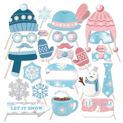Anor Wishlife Snowman Photo Booth Props,Winter Wonderland Snow Photo Booth Props,Snow Booth Props(25CT),Snowflake Party De...