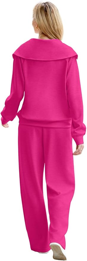 XIEERDUO Lounge Sets For Women 2025 Half Zip Sweatshirt And Wide Leg Sweatpant 2 Piece Outfits Sweatsuit Tracksuit