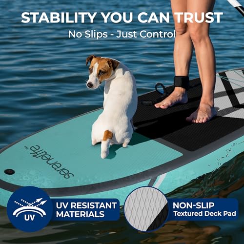 SereneLife XL Inflatable Stand Up Paddle Board – Extra-Wide, Pet & Family-Friendly SUP for Adults, Kids & Pets – Non-Slip ...