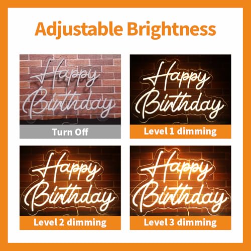 HMT Happy Birthday Neon Sign for Backdrop Wall Decor Large Size 22×16.9 Inch Happy Birthday LED Neon Lights for Birthday P...