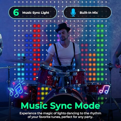 Brewish 400 LED Curtain Fairy Lights | 7.2 x 7.2 Feet Programmable DIY Christmas String Light | Color Changing Music Sync ...