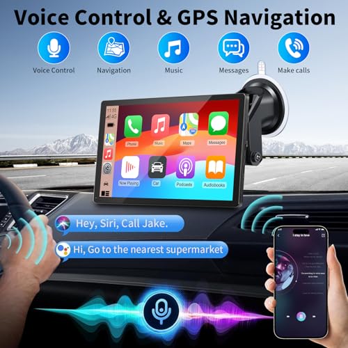 CarPlay Screen for Car, 9'' Wireless CarPlay & Android Auto - Smart Portable Touchscreen with Bluetooth/FM, Mirror Link, V...