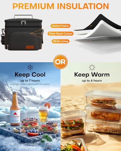 HOTOR Insulated Lunch Box for Men & Women - Leak-Proof Cooler Lunch Bag with 4 Pockets, Adjustable Strap, Ideal for Work, ...