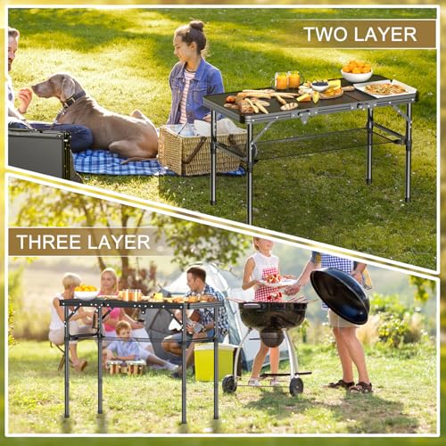 Folding Camping Table, 3 FT Folding Portable Camping Table, Outdoor&Indoor Picnic Table with 3 Adjustable Height Max 27....