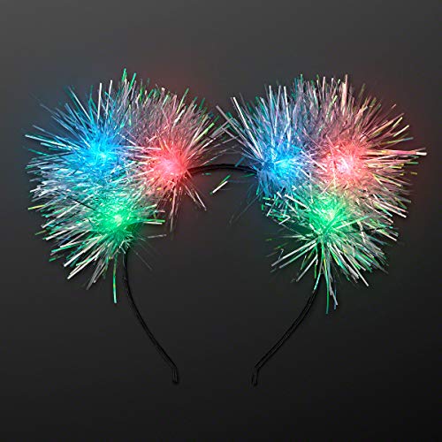 Light Up Tinsel Kitty Cat Ear Headband with Color Change LED Lights