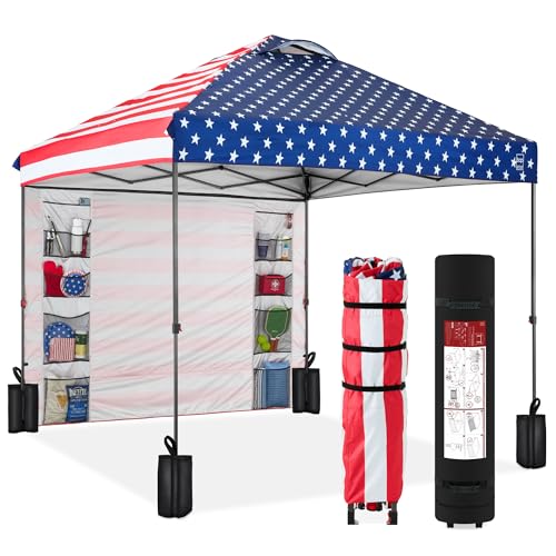 Best Choice Products 10x10ft Easy Pop Up Canopy w/Side Wall, 10 Pockets, Portable Carrying Case, 1-Button Setup, 4 Weight ...