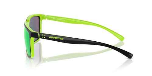 Arnette AN4251 Stripe Sunglasses, Black/Fluorescent Green/Dark Grey Mirrored Green Polarized, 58 mm