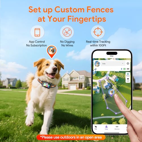 Meowant GPS Wireless Dog Fence System Collar with Training Remote, Free App, Custom GPS Fence(82-7000ft), Beep/Vibration/C...