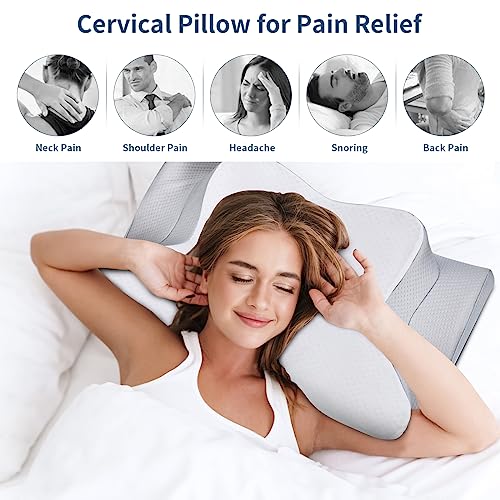Cervical Neck Pillow - Ergonomic Side Sleeper Pillow for Pain Relief, Contour Cervical Pillow for Sleeping, Memory Foam Pi...