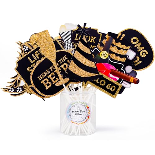 Adult 60th Birthday Photo Booth Props(41Pcs) for Her Him Cheers to 60 Years Birthday Party, Gold and Red Decorations, 60th...