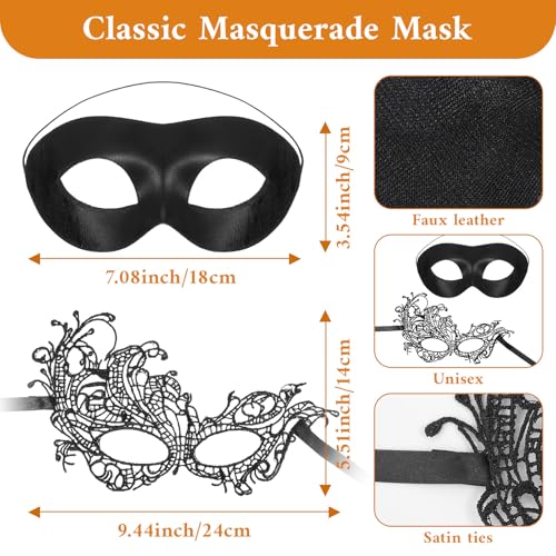 Heclia 2PCS Masquerade Masks for Women Couples Masquerade Lace Mask Set Venetian Halloween Masks for Women and Men Plastic...