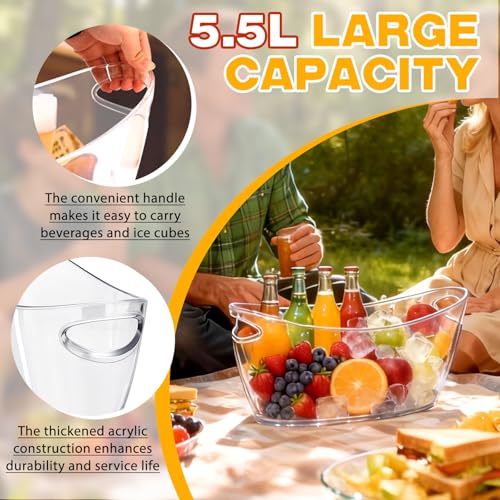 Ice Bucket 2 Pcs, Clear Acrylic Ice Buckets for Parties, Plastic Beverage Tub & Champagne Bucket for Mimosa Bar Supplies, ...