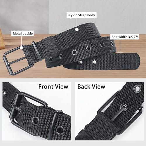 Porous Canvas Belt, Men's Pin Buckle Belt, Adjustable Buckle Nylon Waist Belt Cloth, Outdoor Sports Belt for Men Women-Black