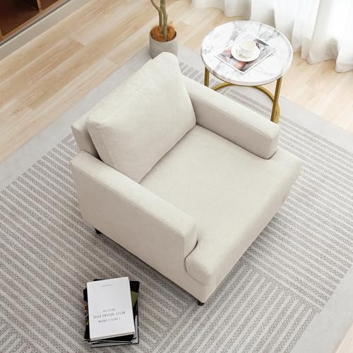 Weture Mid-Century Accent Chair,Modern Linen Fabric Armchair for Living Room,Comfy Upholstered Reading Accent Chairs for B...