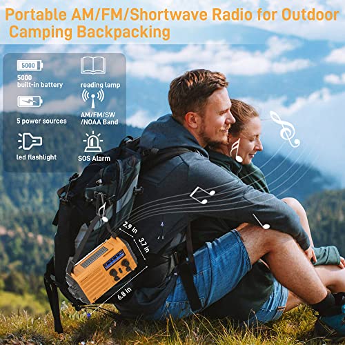 Eoxsmile Emergency Radio with NOAA Weather Alert– 5000mAh Solar Hand Crank Portable AM/FM Shortwave Radio, Rechargeable Ba...