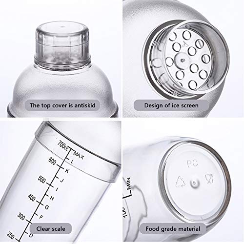 1Pc Plastic Cocktail Shaker with Scale and Strainer Top, Clear Plastic Cocktail Shaker Bottle Wine Mixer Bottle Cocktail T...
