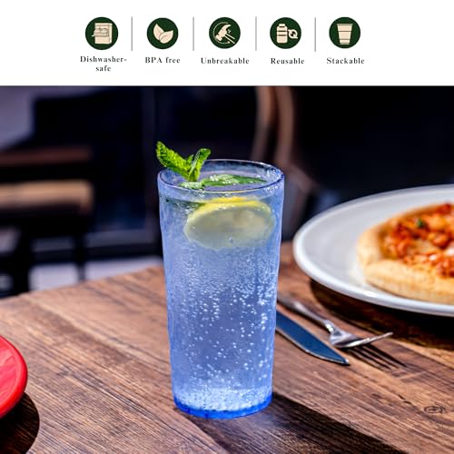 MIYOPESI 18oz Acrylic Glasses Drinkware (Set of 8), Ice-carved Design Shatter-Proof Plastic Cups, Reusable Plastic Drinkin...