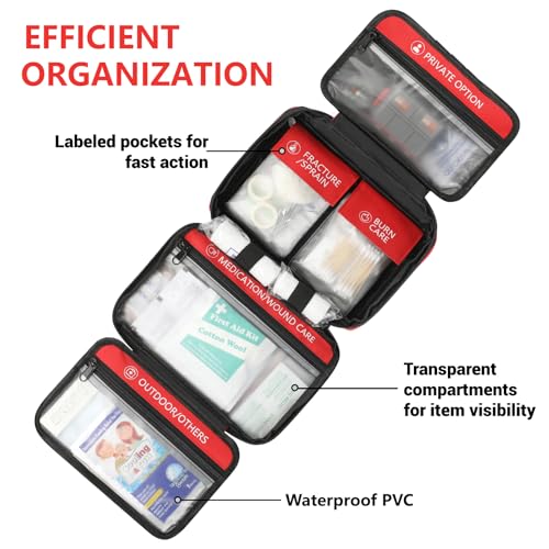 Heltrek First Aid Kit with Labeled Pockets, 450 Piece Well-Organized Large Trauma Medical Kit for Home, Travel, Sports, Bu...