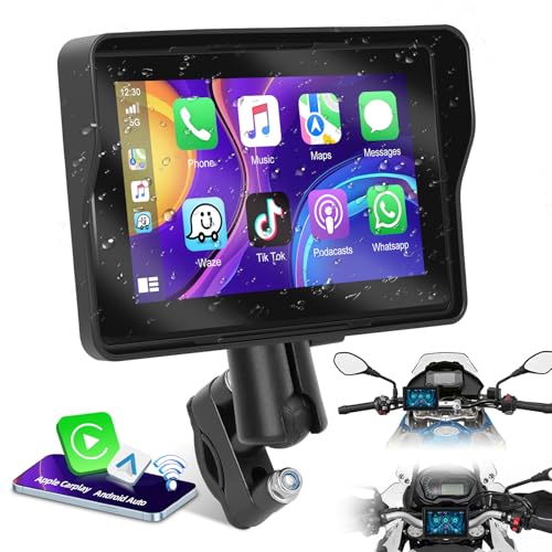 Podofo HD IPS Touch Screen Portable Wireless Apple Carplay Screen for Motorcycle & Wireless Android Auto GPS Navigation,Ca...