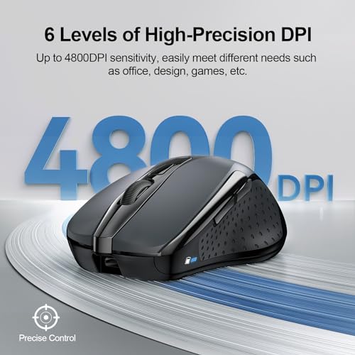 TECKNET Wireless Mouse (BT5.0/3.0 & 2.4G) Rechargeable 4800 DPI Silent USB A & Bluetooth Mouse 6 Buttons, Wide Compatibili...