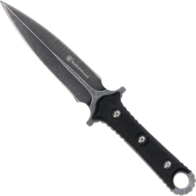 Smith & Wesson SWF606 8.6in High Carbon S.S. Full Tang Fixed Blade Knife with 4.4in Duel Edge Blade and TPE Handle for Out...