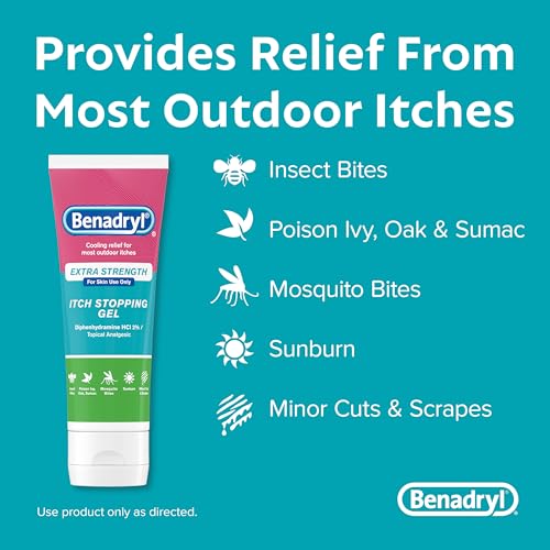 Benadryl Extra Strength Anti Itch Relief Gel, 2% Diphenhydramine HCl, Relief from Insect Bites, Sunburn & More, Great for ...