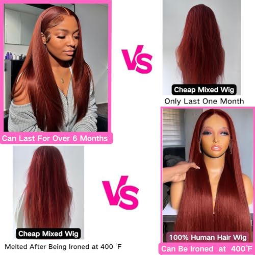 Reddish Brown Lace Front Wigs Human Hair 26inch 180% Density 13x4 Full Frontal Transparent Hd Lace Straight Lace Front Wig Human Hair Reddish Brown Colored Wigs For Black Women Frontal Wig Human Hair