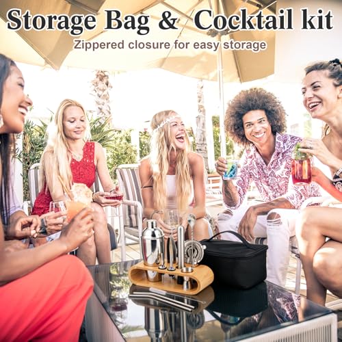 Widecook Bartender Kit Bag with Stand Portable Cocktail Shaker Set, 17 Pcs 25oz Stainless Steel Barware Kit with Jigger, S...