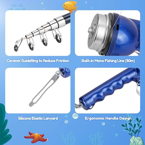 RUNCL Kids Fishing Pole - Portable Folding Fishing Rod and Reel Combo Kit with Spincast Fishing Reel, Kids Sunglasses, Tac...