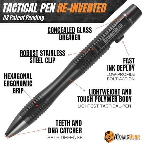 The Atomic Bear Stealth Pen Pro Tactical Pen for Self Defense - Enhanced Writing Survival Pen with Glass Breaker to Escape...