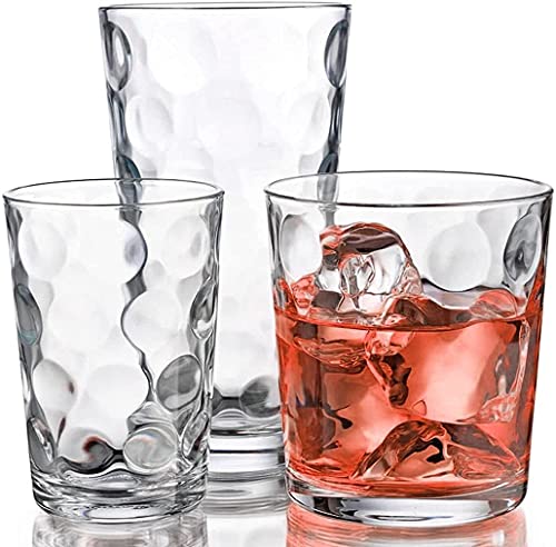 Home Essentials & Beyond Glassware Set 18 Piece Mixed Drinkware Set. 6 Highball Tumblers-17 oz., 6 Rock Whiskey-13 oz., an...