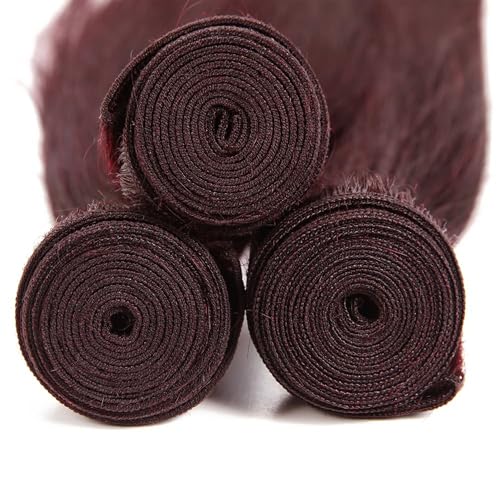 99J Burgundy Bundles Human Hair 12A Unprocessed Brazilian Virgin Human Hair Bundles Wine Red Straight 3 Bundles 30 32 34 Inch Double Weft Weave 99J Color Hair Extension for Women 300g Total
