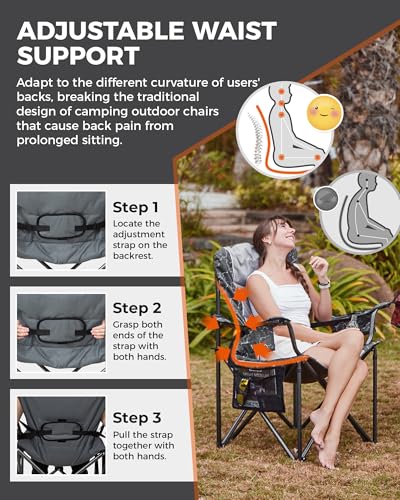 KingCamp Oversized Camping Folding Chair, Heavy Duty 450 LBS with Lumbar Support, Padded seat with Cup Holder&Cooler Bag, ...