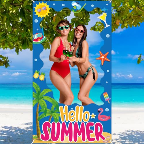 Summer Pool Party Decorations Beach Palm Photo Booth Props Hello Summer Banner Hawaiian Party Backdrop Tropical Party Supp...