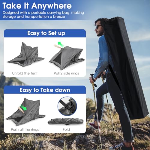 Goplus Pop-up Camping Tent 2-3 Person, 360° One-Way See-Through Family Tent, Waterproof Windproof 4-Season Shelter Tent w/...