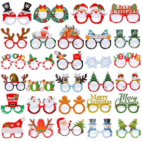 Glitinsel 34 Pcs Christmas Glasses Frames Christmas Party Decorations Favors Glasses Costume Eyeglasses Accessories Funny ...