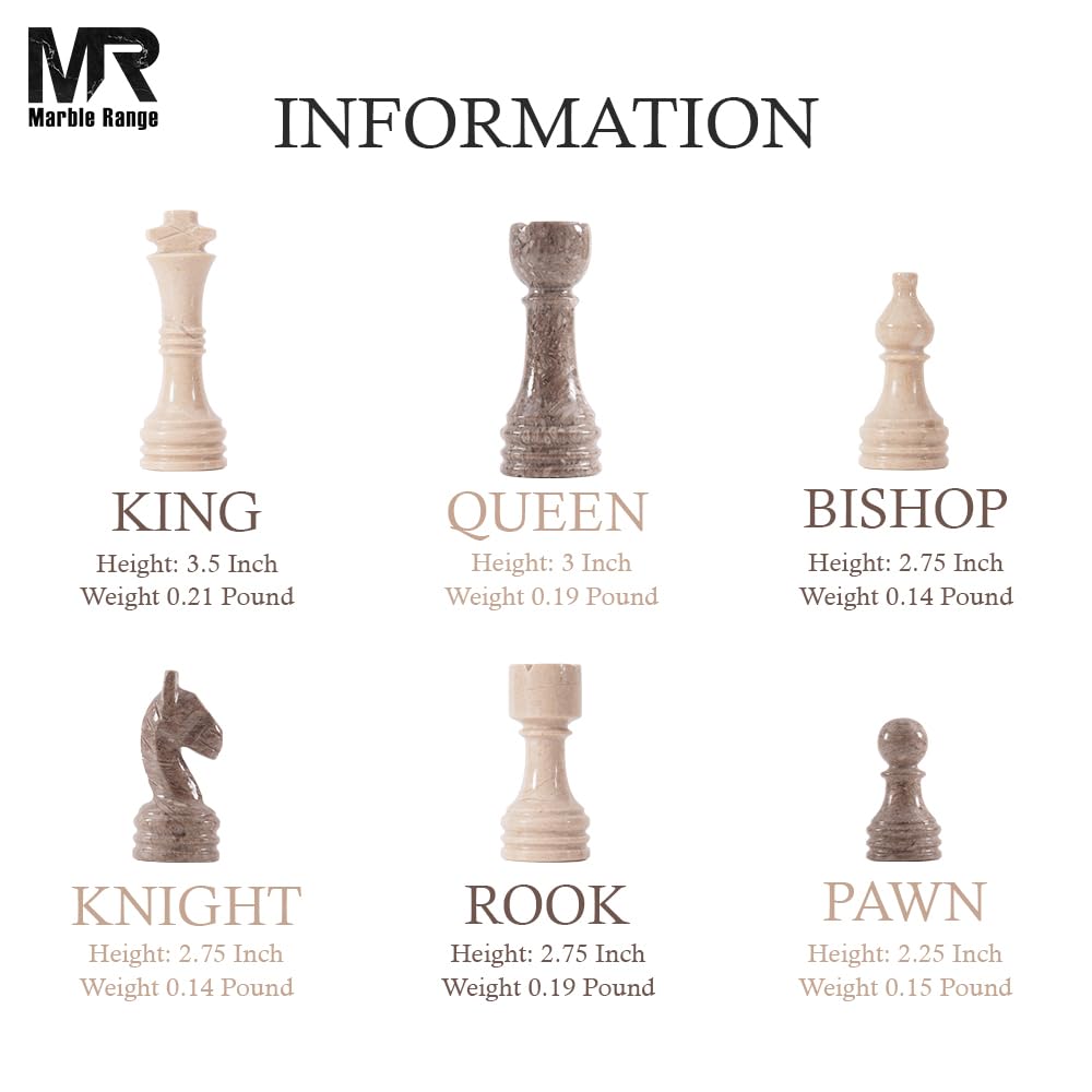 Marble Chess Set for Adults 15" Handmade Verona & Oceanic Board Game with 32 Chess Pieces, 2 Extra Queens & Storage Box, Luxury Travel Game – Elegant Home Décor