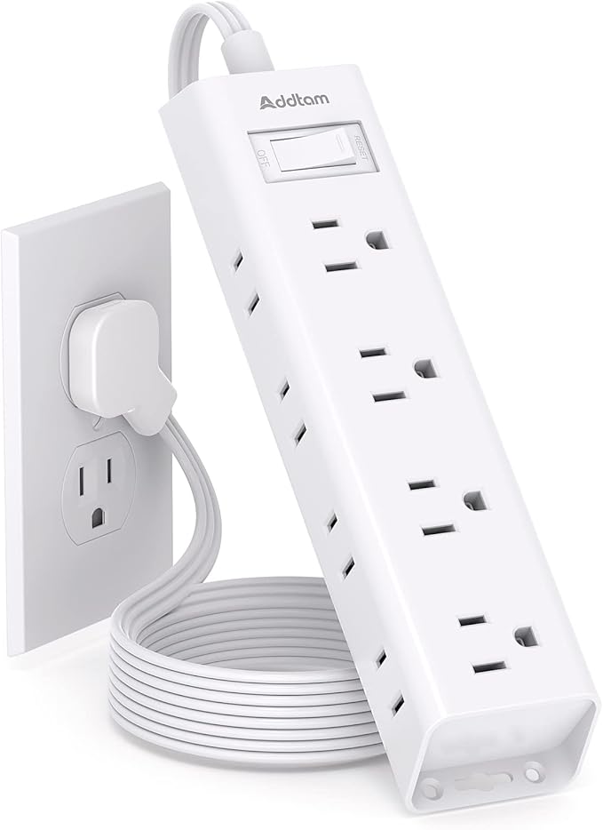 10FT Extension Cord - Power Strip Surge Protector, Flat Plug, Addtam 12 Widely Outlets 3 Sides Outlet Extender, 900J, Wall...